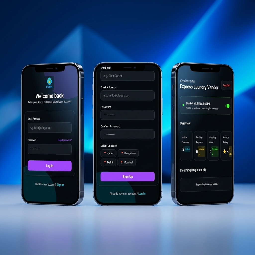 Plugus App — browse and book home services like cleaning, plumbing, and car repair